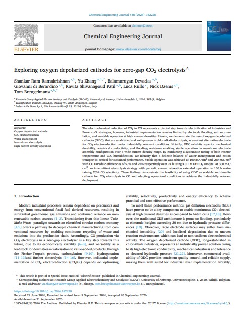 Exploring oxygen depolarized cathodes for zero-gap CO2 electrolysis